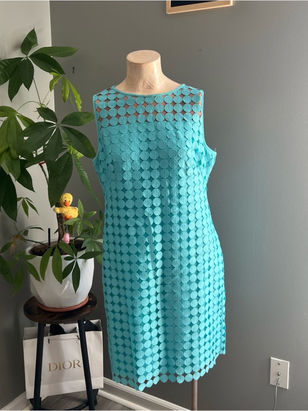 Lauren Ralph Lauren Turquoise Sleeveless Circle-Overlay Shift Dress
